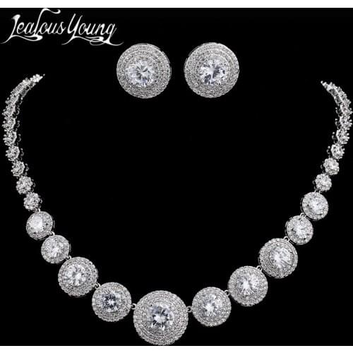 Luxury Round AAA Cubic Zirconia African Beads Jewelry Set White Gold Color Exquisite 2017 Nigerian Weddings Jewelry Sets AS044