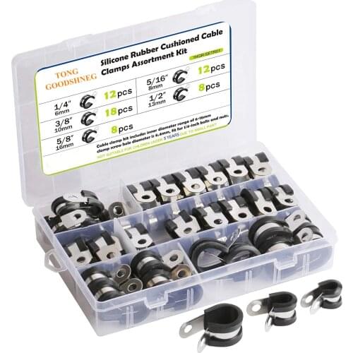 58pcs Cable Clamps Kit,304 Stainless Steel Silicone rubber Cushion Pipe Clamps 1/4" 5/16" 3/8" 1/2" 5/8",Metal Clamp Pipe Hoop