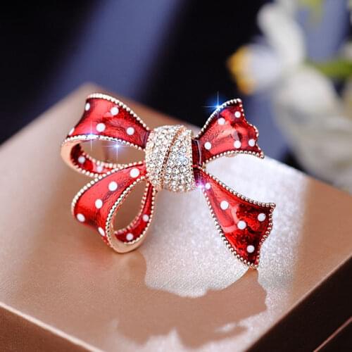 Trendy Enamel Red Bow Brooches for Women Large Bowknot Pin Classic Fashion Jewelry Date Accessories