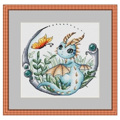 Butterfly and little flying dragon 26-25 cross stitch kit aida fabric 18ct 14ct canvas cotton thread embroidery kits craft set