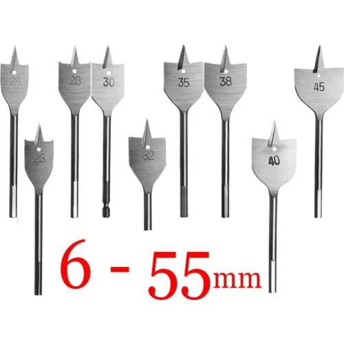 1pcs 6-55mm Durable Woodworking Tool Sets Flat Drill Long High-carbon Steel Wood Flat Drills Woodworking Spade Drill Bits
