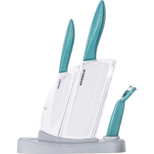 Middia 4pcs ceramic kitchen knife set with block ceramic paring knife or utility knife or peeler for Kitchenware