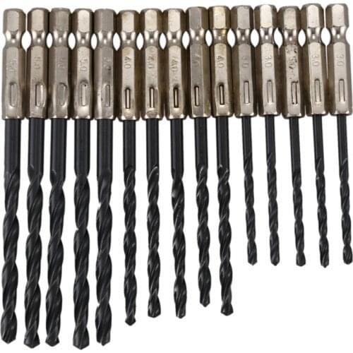 15 pcs High Speed Steel Titanium Coated Drill Bits Set 3 4 5 mm Hex Shank