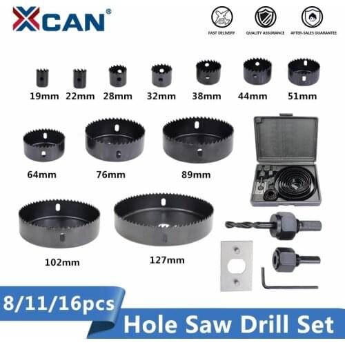 XCAN Wood Drill Bit Set 8/11/16pcs Hole Saw Drill Cutter Carbon Steel Wood Core Drill Bit