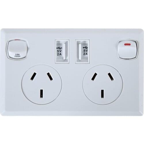 Double USB Australian AU Plug Wall Socket Home Power Point Supply Plate