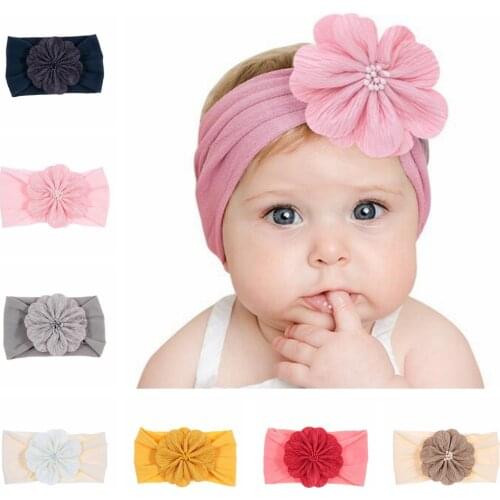 Nishine Newborn Toddler Fabric Flower Headwraps Cute Elastic Baby Girls Knot Nylon Turban Headband Fashion Hair Accessories