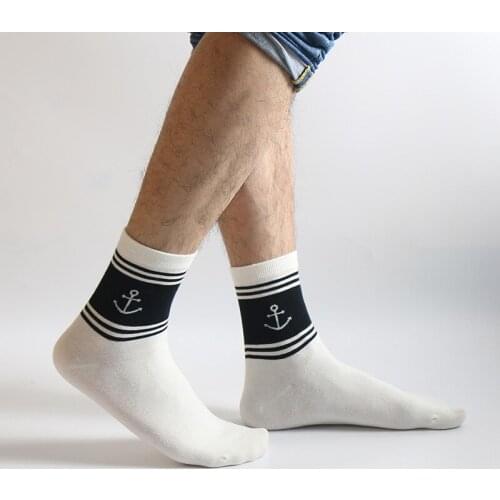 Novelty 3 Pairs/Lot Men Street Spring/Winter Striped Combed Cotton Casual Anchor Dock Socks Male Business Long Tube Funny Meias