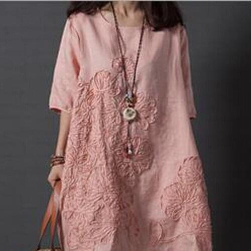 2018 new fashion spring autumn tops women dress ladies vestido loose cotton short-sleeved embroidery saia solta S-2XL JQ1003