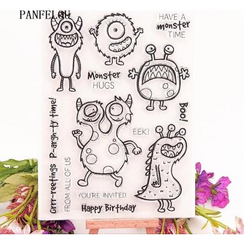 PANFELOU 15x21cm aliens Transparent Silicone Rubber Clear Stamps cartoon for Scrapbooking/DIY Easter wedding album
