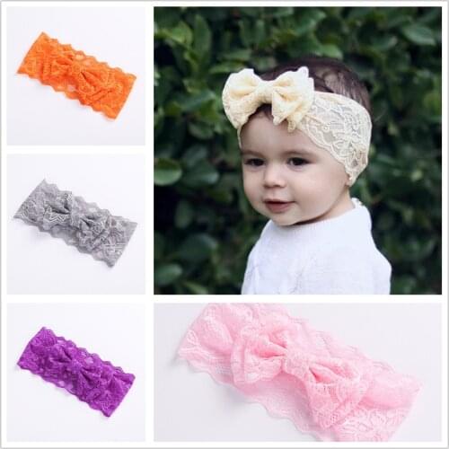 Baby Bowknot Headband Knitted Lace Children Girls elastic hair bands Turban for girl Headbands Summer bandeau bebe