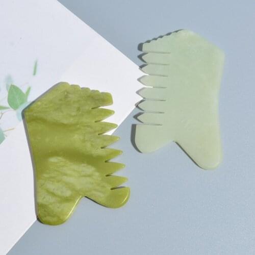 Natural Jade Stone Comb Guasha Gua Sha Board Comb Shape Massage Hand Massager Relaxation Comb Health Care green jade Beauty Tool