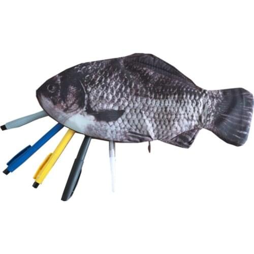 Realistic Carp Pen Bag With Zipper Fish Shape Make-up Pouch Pen Pencil Case Flexible Pencil Bags