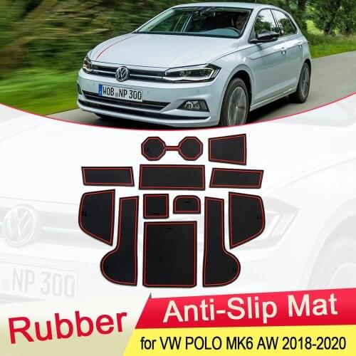 Rubber Car Interior Anti-Slip Door Groove Mat For VW Volkswagen POLO MK6 AW 2018 2019 2020 2021 Cup Pad Decoration Accessories