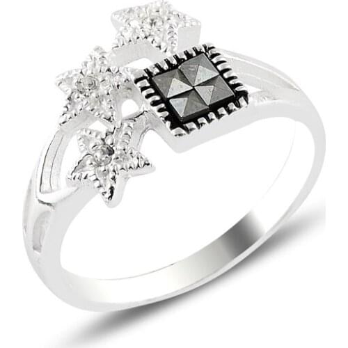 Silverlina Silver Star Marcasite & Zircon Crystal Ring