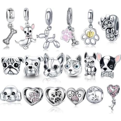 Real 100% 925 Sterling Silver A Dog 's Story Poodle Puppy French Bulldog Beads Charm Fit Bracelet Charms Silver Original Jewelry