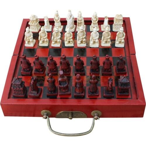Foldable Vintage Chinese Chess Set Board Game Wood Chess Pieces Collectibles