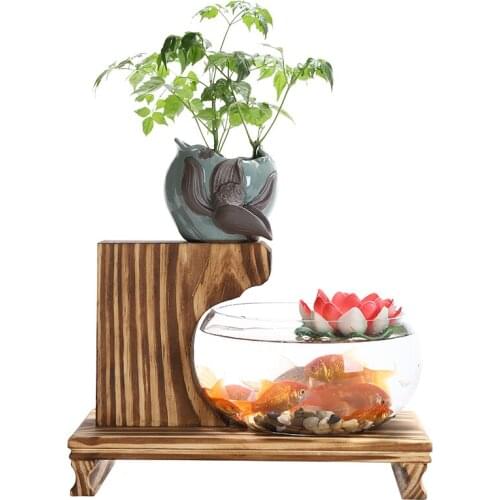Glass water fountain fish tank creative landscape sitting room office desktop small fish tank decoration Furnishing articles