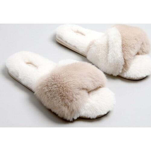 2020 Autumn and winter women slippers, simple crossed wool cotton slippers, indoor waterproof and non-slip household slippers