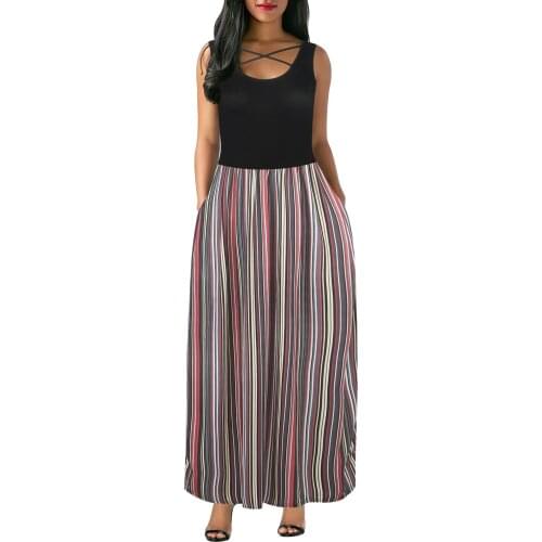 V-neck Cross Party High-elastic Beach Blouse Pocket Vest Long Dress Dress for Women Summer Dress