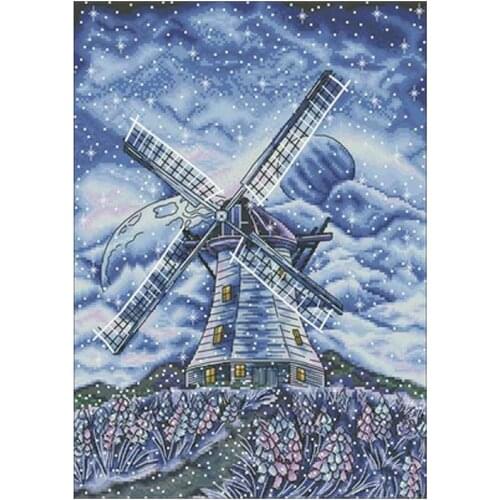 Windmill under the stars patterns Counted Cross Stitch 11CT 14CT 18CT DIY Chinese Cross Stitch Kits Embroidery Needlework Sets