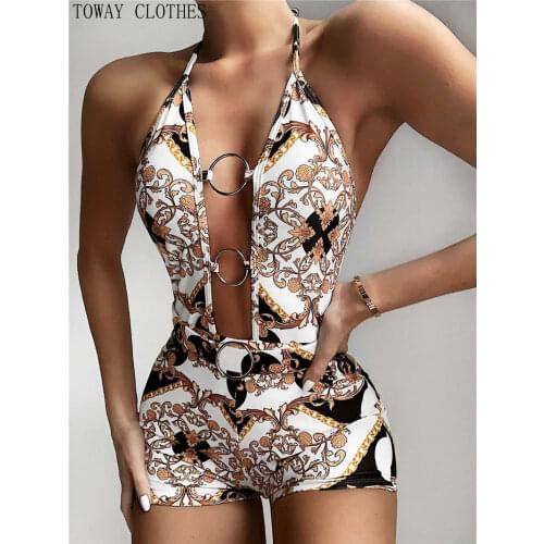 Baroque Vintage one piece swimsuit women Belt bathing suit Print swimwear Hollow out bodysuit bathers bikini Retro Monokini