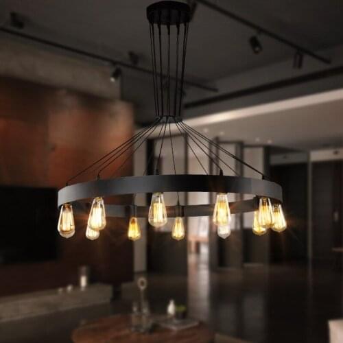 Loft Vintage Wrought Iron round pendant light bar American country personality hanging light E27 Edison Light Fixtures