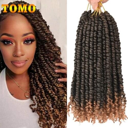 TOMO 12 Inch Pre-twisted Passion Twist Hair Pre-looped Synthetic Bomb Twist Crochet Braids Hair Extensions Omre Brown 16 Roots