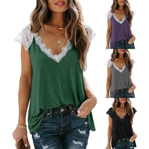 Women Blouse 3XL Plus Size Summer V Neck Sleeveless Lace Patchwork Vest Loose T-shirt Blouse Top Female Clothes