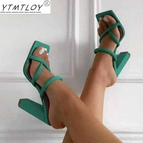 2022 summer square high heels mule shoes womens slippers open toe casual slippers code 35-43 Zapatos De Mujer