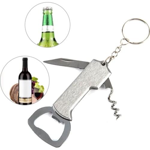 1pc Portable Wine Beer Bottle Opener Keychain Creative Stainles Steel Multifunctionial Opener Bar Accessories 8*3.5cm
