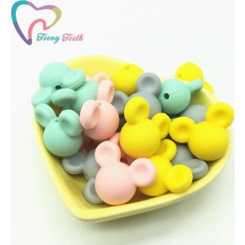 Teeny Teeth 10 PCS Cute Carton Heads Of Silicone Mickey Beads Baby Teething Beads Food Grade Nursing Chew Animal Silicone Beads