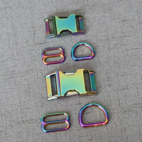 100 Sets 20mm 25mm Colourful Dog Cat Collar Hardware Metal D Ring Semi Circle Buckle Straps Slider Clasp For Pet Harness