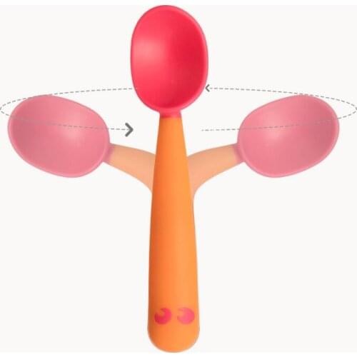 2 Pcs Spoon for Baby Utensils Set Auxiliary Food Silicone Spoons Toddler Learn To Eat Training Bendable Soft Infant Tableware