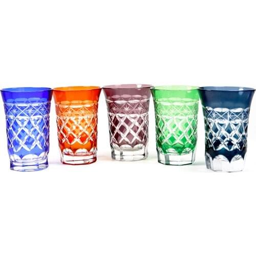 High quality 80ml decorative heavy bottom shot glasses blue orange red wine glasses spirit wine glass cup