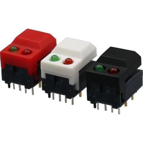 2Pcs PB86-A2 Momentary Reset Push Button Dual Light Tact Switch DIP 8Pin SPDT PCB Mount Red Black White