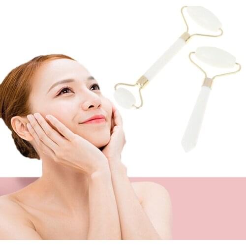2021 Hot New White Jade Roller Massager For Face Lift Up Natural Stone Roller Facial Slimming Chin Facial Skin Care Beauty Tool