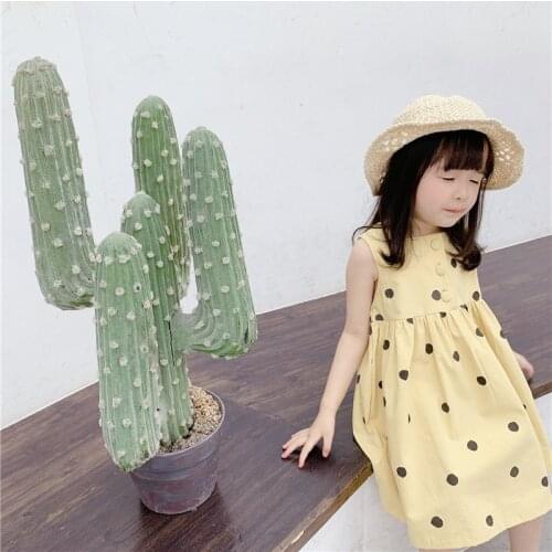 2021 Summer Girls Korean style Dot Sleeveless Princess Dresses Kids Loose casual Dress