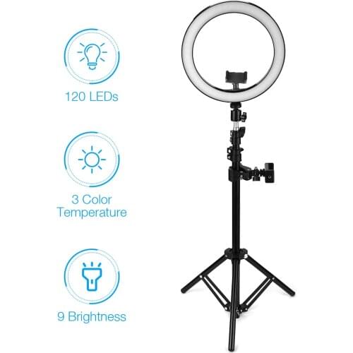 26cm 10 inch Ring Lamp Dimmable Photography Studio Lighting Kit 1.6m Tripod Stand Broadcast Ring Light 3 Colors 9 Brightness