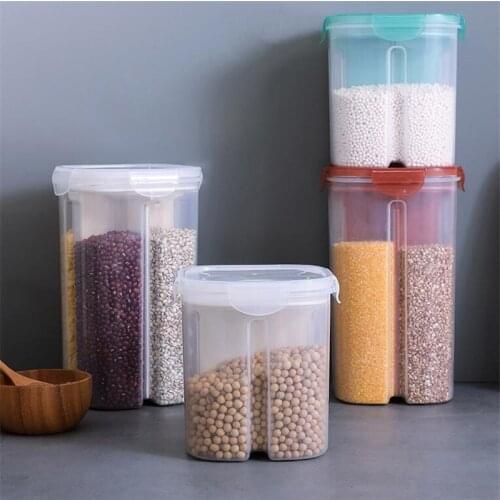 3L (4 Grid) Airtight Cans Kitchen Multi-Grain Cans Household Food Sealed Storage Cans Rice Beans Compartment Plastic Storage Box