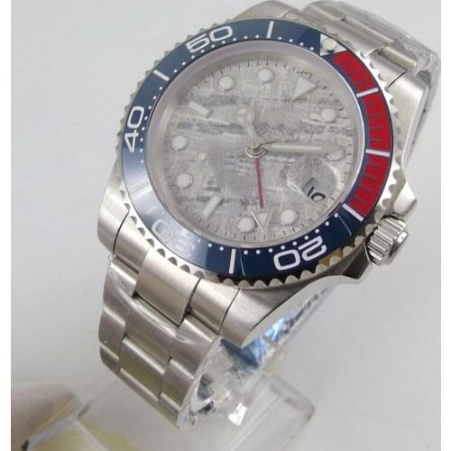 40mm Mechanical Automatic Men Watch Sapphire Glass Date Function red GMT Hand blue red Rotating Bezel