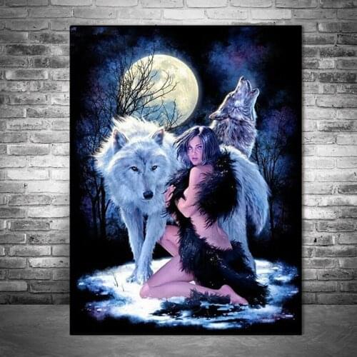 5d diy Diamond Painting Full Square Round Drill Mosaic Moonlight Wolf Sexly Woman Rhinestone Diamond Embroidery Home Decoration