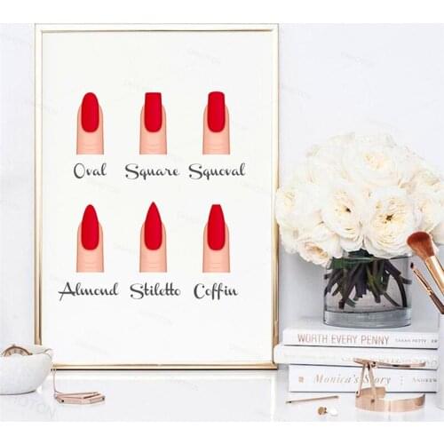 Acrylic Nail Shapes Beauty Salon Decor Posters Makeup Nail Type Wall Art Canvas Painting Pictures Unframed
