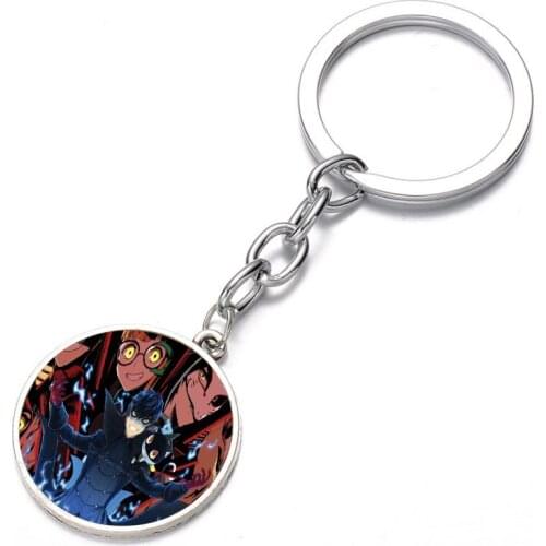 Anime P5 game Persona5 Keychain Glass Dome Key Chain Bag Charm necklace Bronze black Keyring Holder Kids boys girl Comic Gift