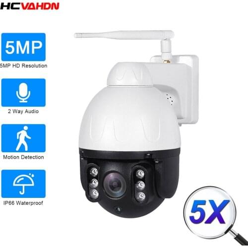 Wireless CCTV Outdoor Security PTZ Speed Dome Camera 5MP HD WiFi 5X Optical Zoom Home Video Surveillance Camera 2 Way Audio