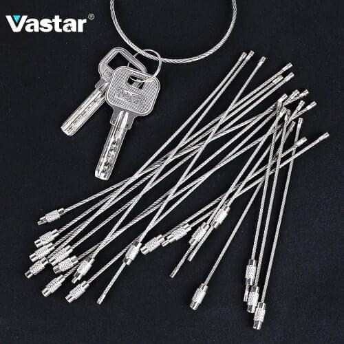 Vastar 10Pcs 10cm 20cm Keychain Tag Rope Stainless Steel EDC Wire Cable Loop Screw Lock Gadget Ring Key Keyring Hand Tool