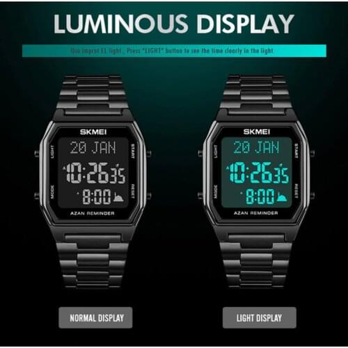 SKMEI 1763 Muslim Azan Clock Watch for Prayer with Qibla Compass Adhan Alarm Hijri Calendar Islamic Al Harameen Watch Men