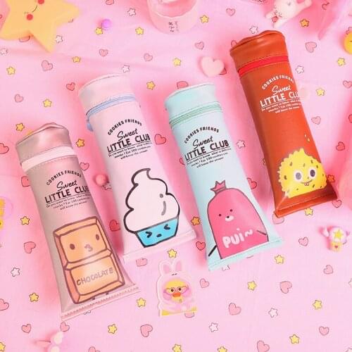 1pc Toothpaste Shape Cartoon Ice-cream Sausage Chocolate Biscuit PU Pencil Case Pen Box Pencil Bag Stationery Kids School Supply