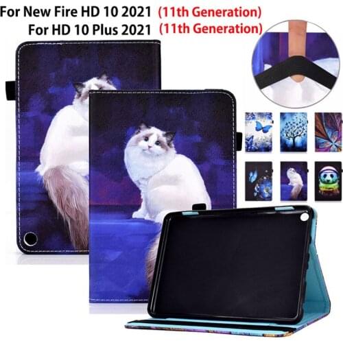 Cartoon Cat Case for Fire HD 10 2021 Cover Funda Fire HD 10 Plus 2021 Case (11th Generation, 2021 release) Auto-Sleep/Wake Capa