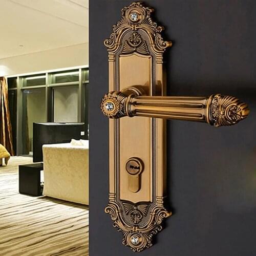 Hardware indoor wooden door lock Mechanical double tongue locks Split bedroom bronze handle lockss Exquisite fashion carved lock