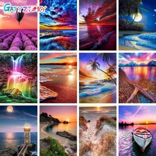 Gatyztory 60×75cm Painting By Numbers Seaside Canvas Drawing Scenery Handpainted Kits Acrylic Paints Gift Wall Decor Frame